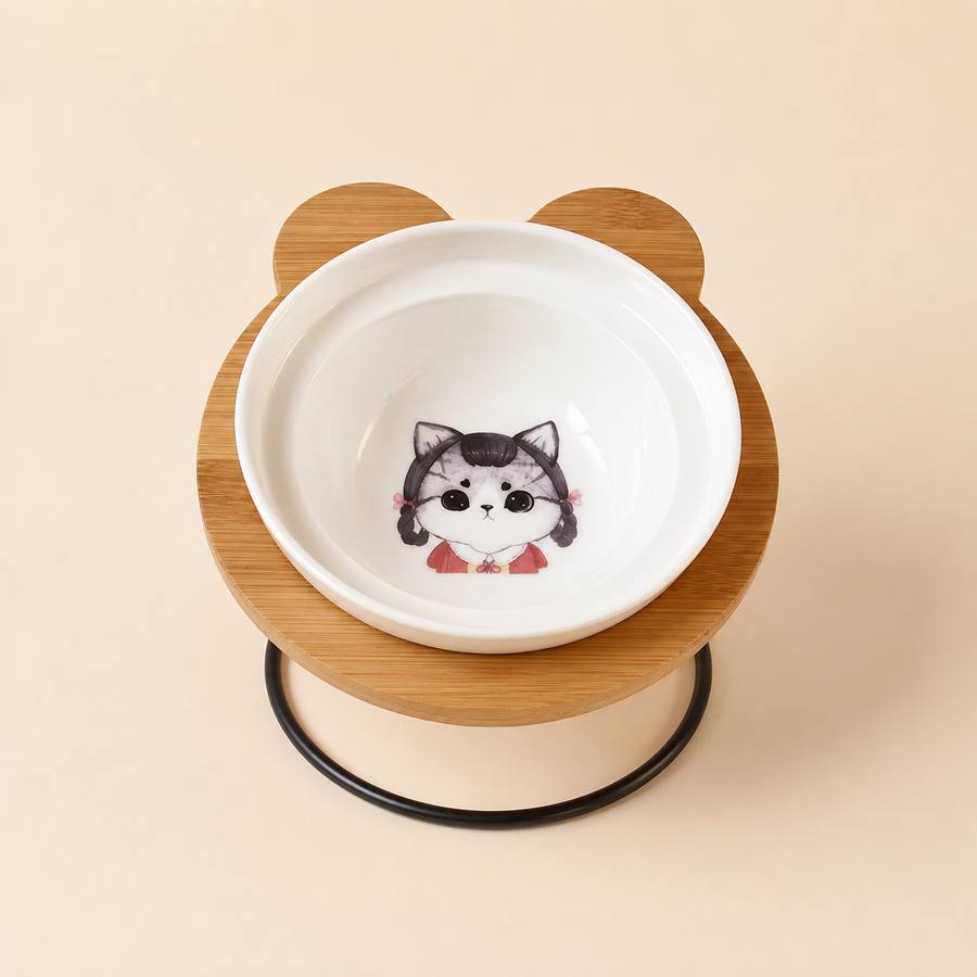 Station repas céramique & bambou Mizu — visuel studio PawStars